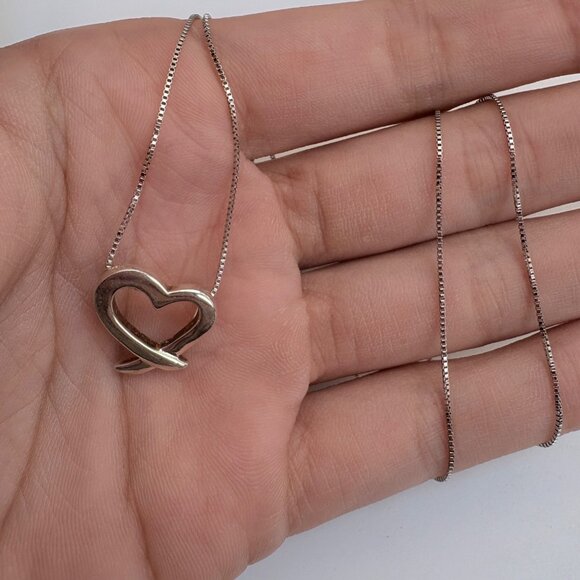 VTG Sterling Silver 925 Open Heart Slide Pendant Necklace Size 18" Length - Picture 14 of 15